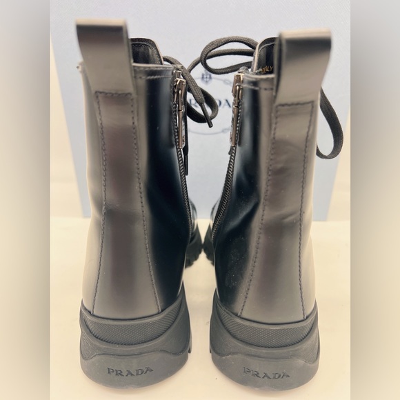 Prada Lug-Sole Leather Combat Boots - Picture 8 of 15